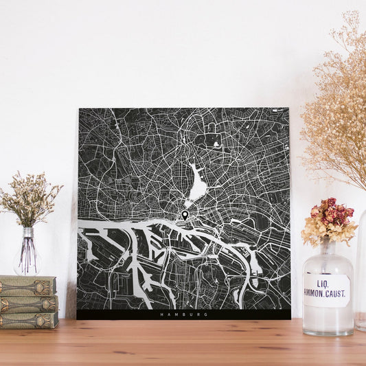 Metallposter mit Stadtkarte